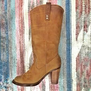 Colin Stuart Camel Suede Cowgirl Boots Y2K Americana RL Festival Western Chic